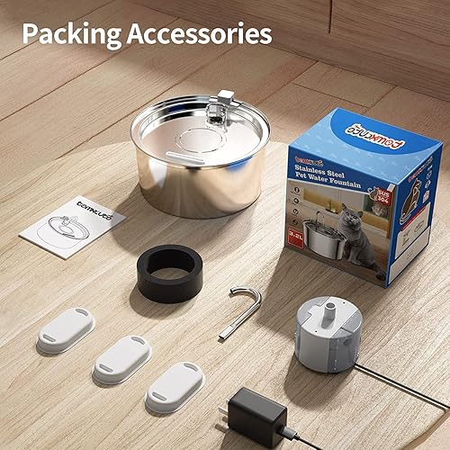 Miniatura 6 de Tomxcute Fuente de agua para gatos, dispensador automático de agua de acero inoxidable de 3.2L108 onzas, bomba ultrasilenciosa y 3 filtros de