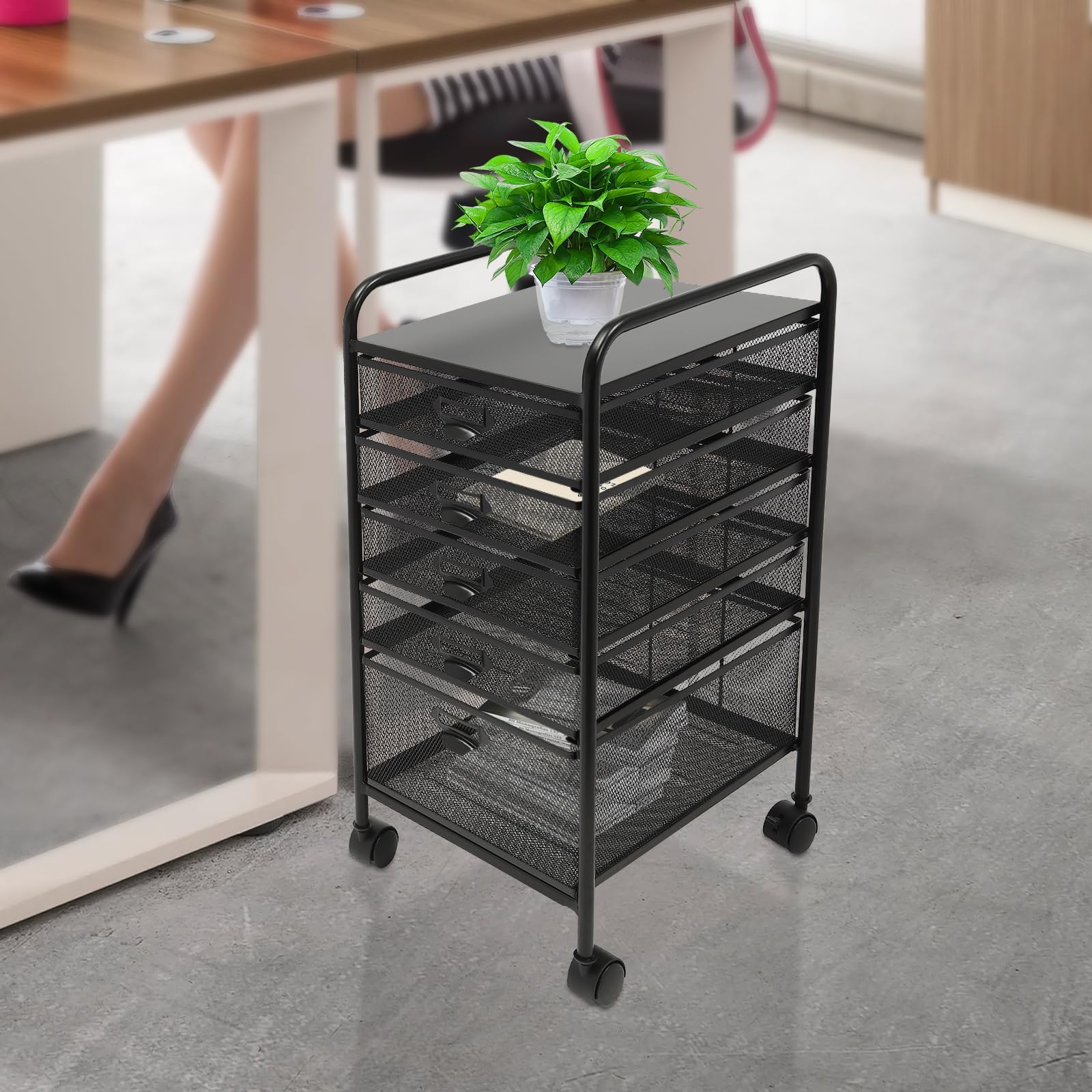 Carro para Archivos rodante con asa Carro de Almacenamiento utilitario con 5 cajones Ruedas con Cerradura o Escuela, Dormitorio, Oficina, Biblioteca, habitación de niños, Blanco