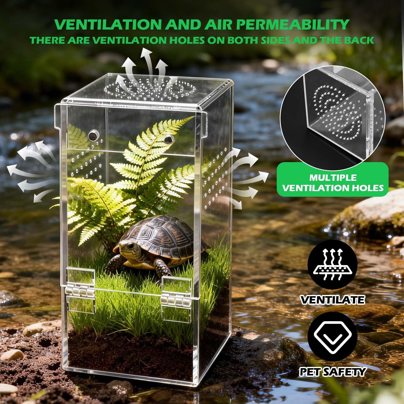 Akrylowe terrarium mini faunarium dla skaczących pająków, wysokie 8 × 8 × 15 cm, akrylowe pudełko do karmienia owadów z wentylacją, 360° przezroczyste pudełko hodowlane dla ślimaków, ptaszników