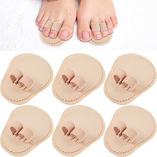 Nuanchu 6 Pieces Double Toe Straightener Hammer Toe Splint Toe Corrector Separators for Crooked Toes Relieving Foot Pain, Claw and Overlapping Toes, Pressure, Discomfort (Beige)