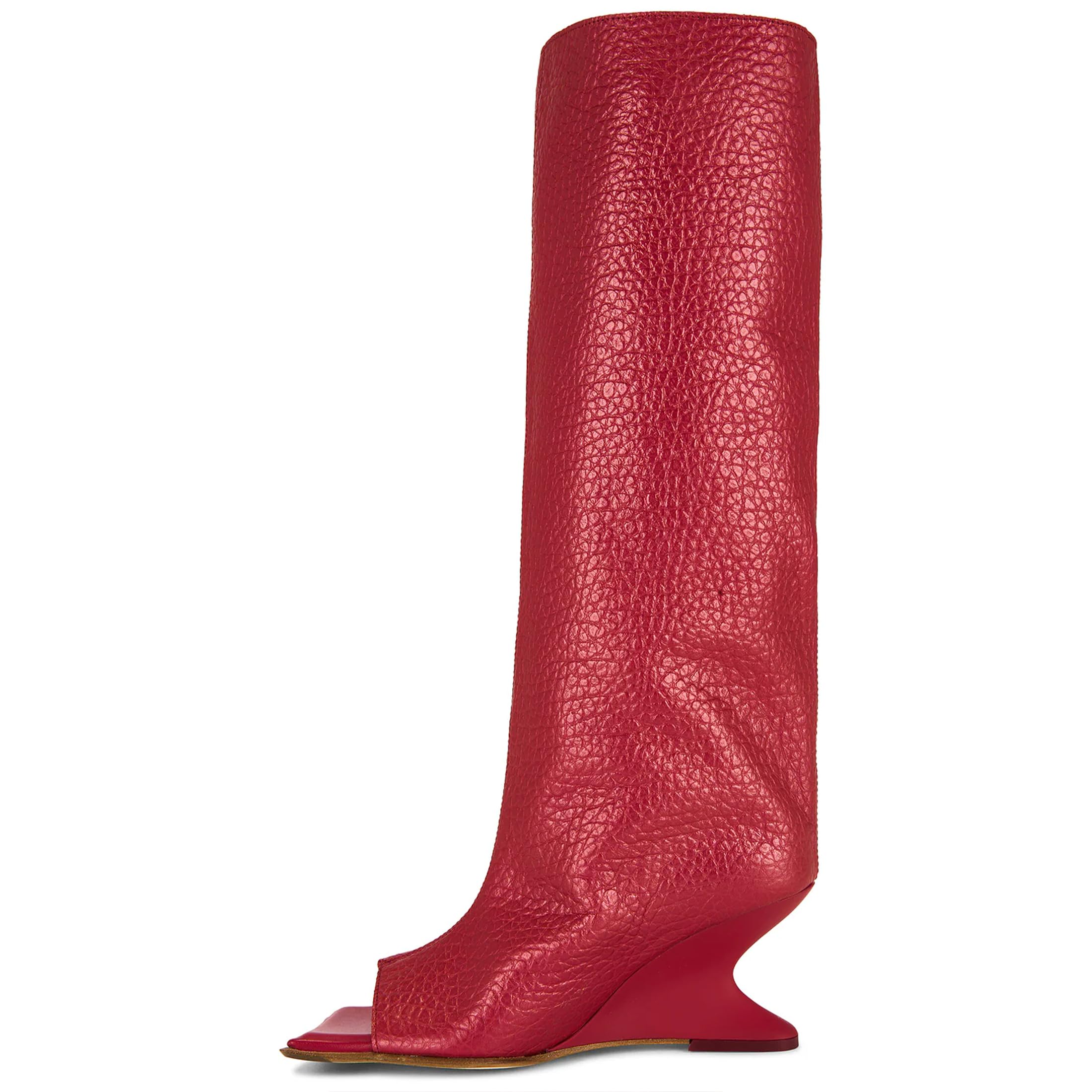 Open Toe Knee High Boots for Women Square Peep Toe Wedges Slouchy Tall Boot Pull On High Heel