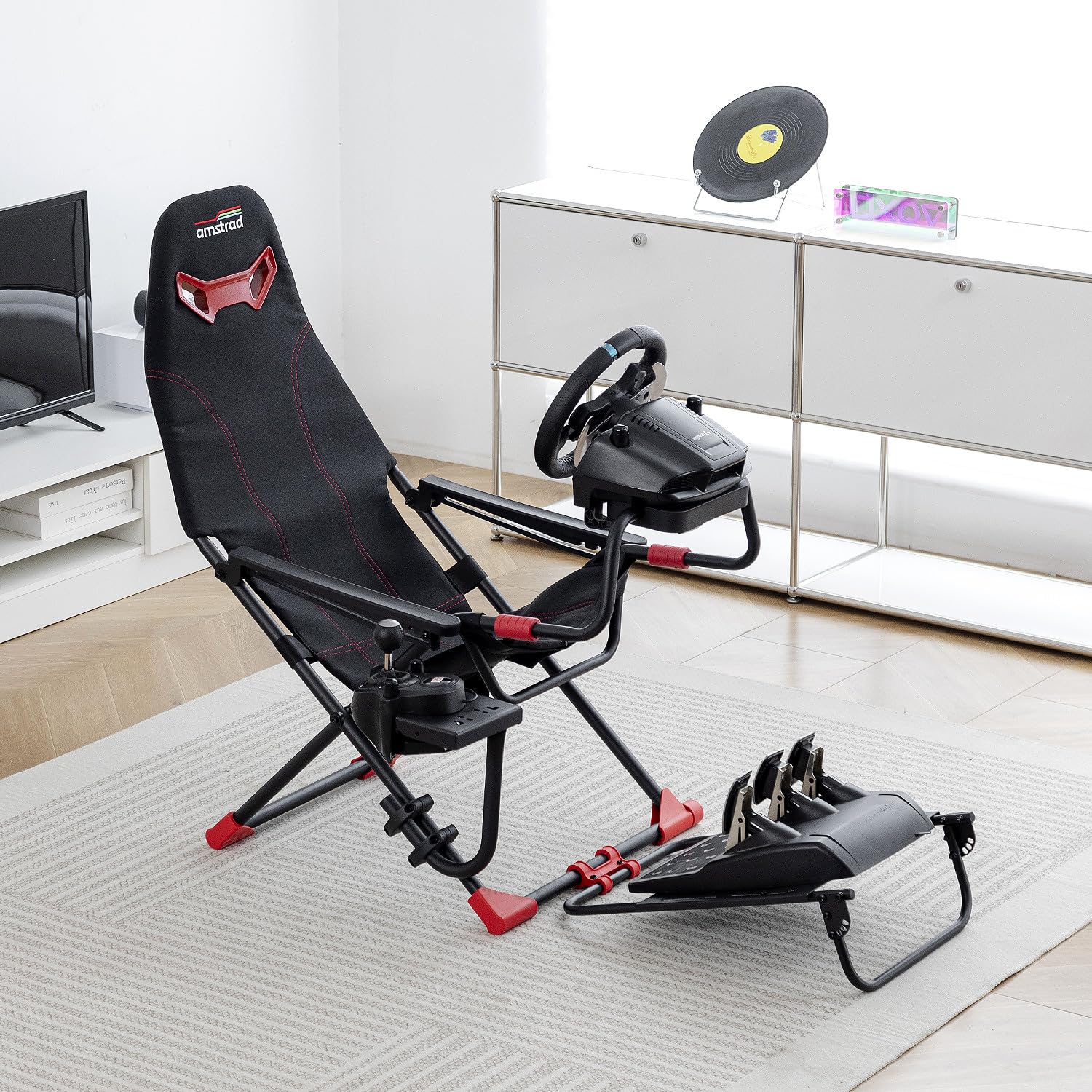 Amstrad AMS-Racing-SIM Siège de simulateur Auto avec Support pour Volant & Levier de Vitesse - 3 Niveaux de réglage Hauteur