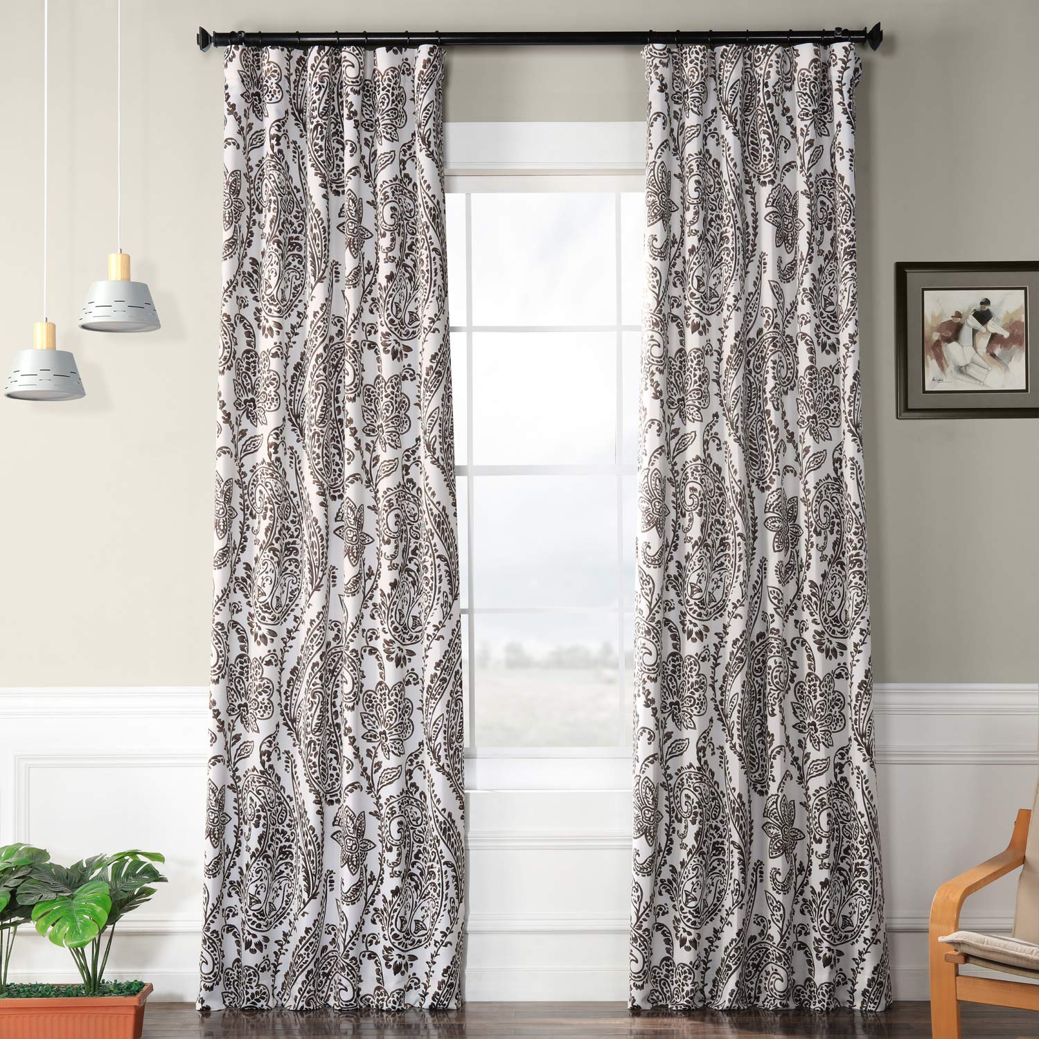HPD Half Price DrapesPrinted Room Darkening Curtains for Bedroom, Living Room 50 X 120 (1 Panel), BOCH-KC16072D-120, Tea Time Ochre
