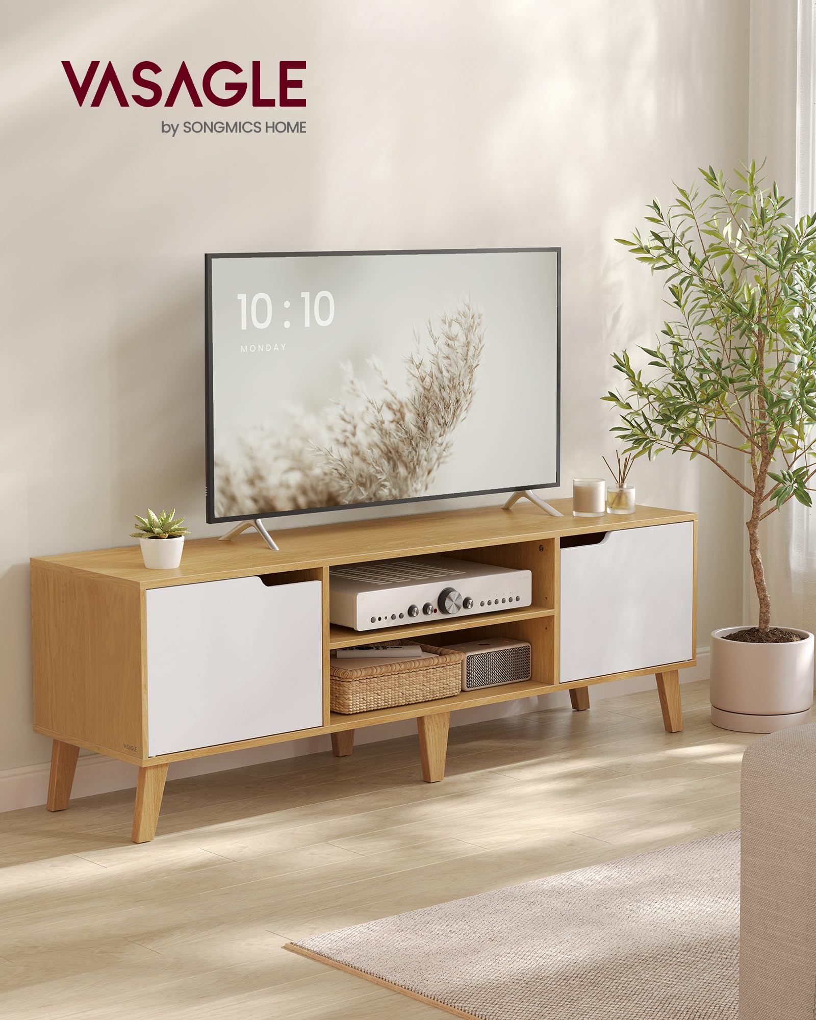 TV-Meubel, Lowboard, 150x57x35cm, Voor Tv's Tot 65, Elektrische Haard Industrieel Design Eiken Zwart
