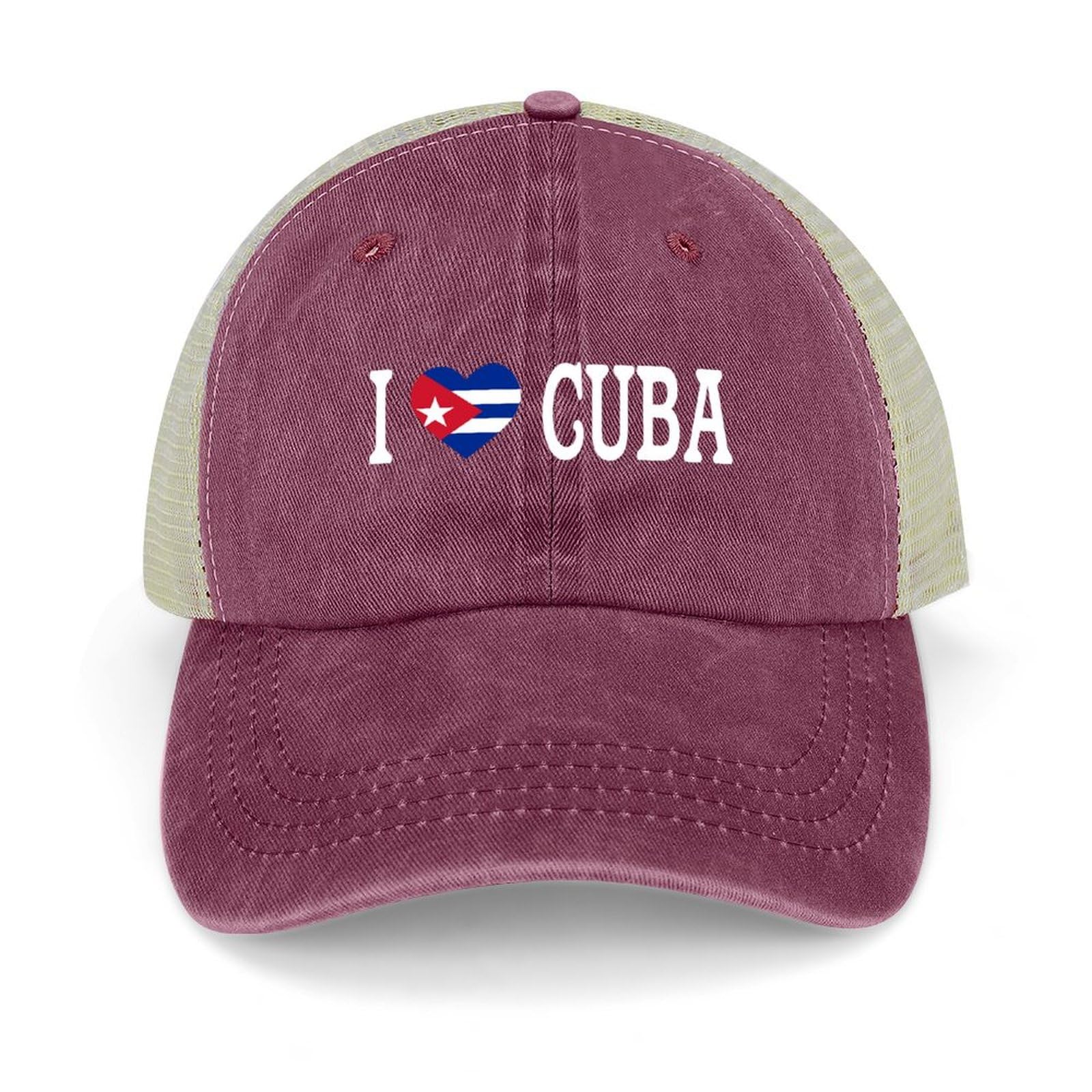 Yelolyio Unisex Wine Red I Love Cuba Baseball Caps Cuba Flag Cotton Caps Sun Hat Patriotic Caps Men's And Women's Hats Mesh Caps Outdoor Sports Caps Spring Summer
