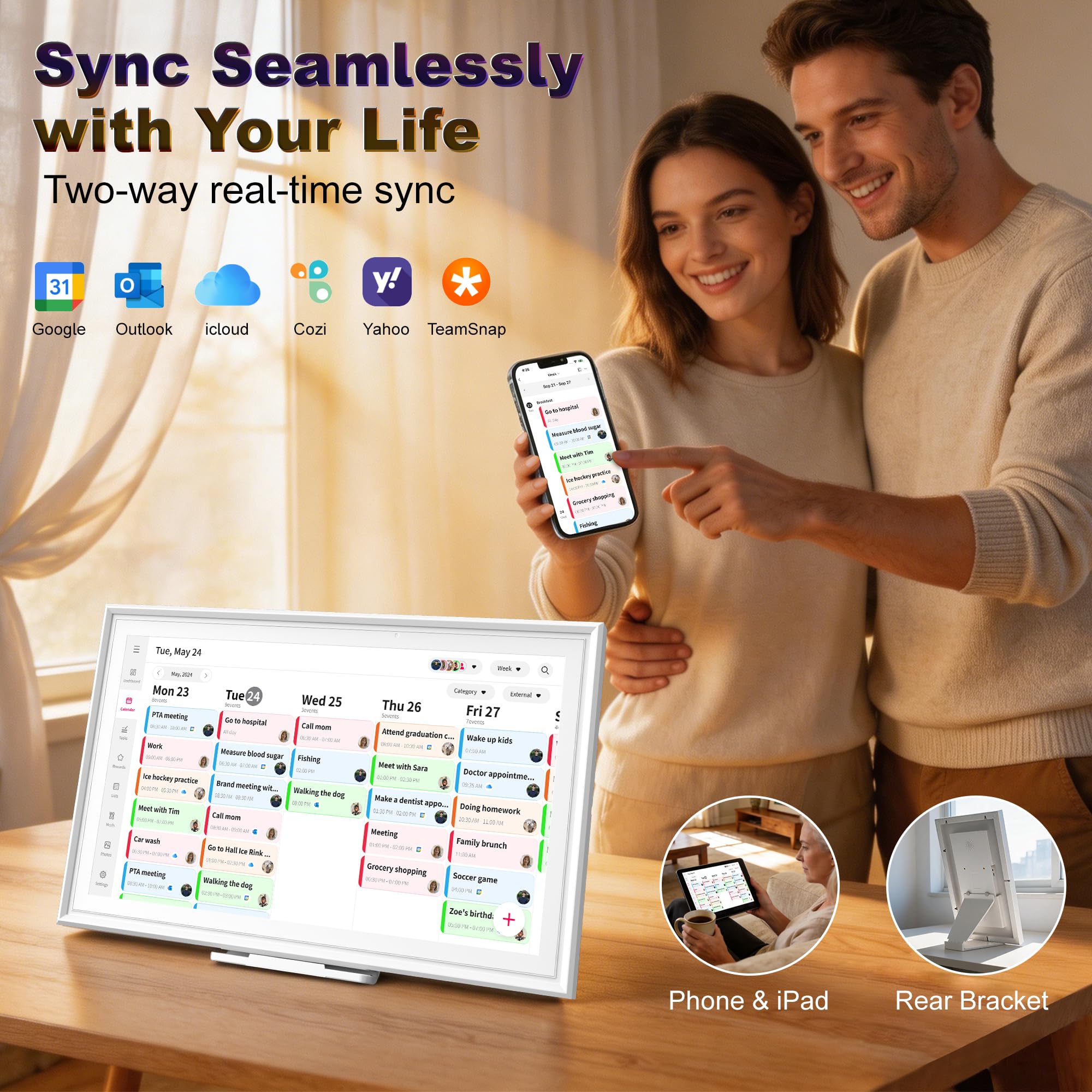 15,6 Zoll Digitaler Kalender Wand, Smart Home Wandplaner & Elektronische Chore Chart ohne Abo, WiFi Touchscreen Sync mit Google/iCloud/Outlook, Mahlzeitenplaner & Aufgaben-Organizer, Android 14
