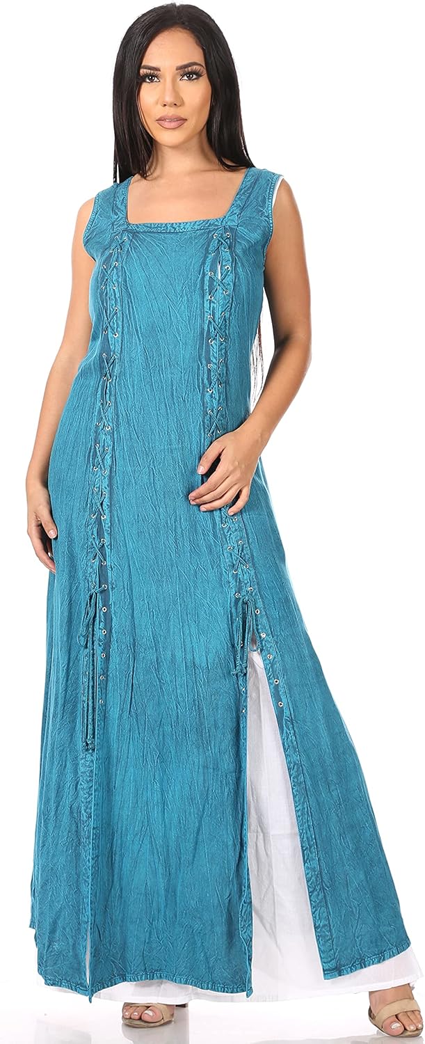 Sakkas Riva Women's Sleeveless Chemise + Over Dress Medieval Celtic Renaissance