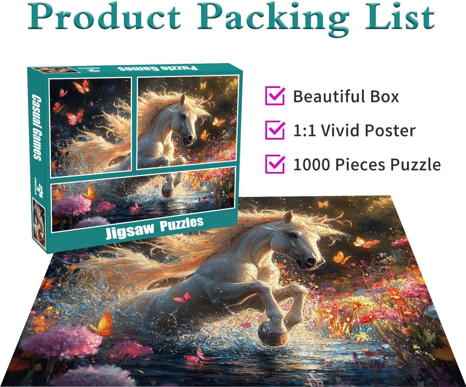 Pferd Puzzle für Erwachsene Kinder Anspruchsvoll 5000 Teile Impossible Klassische Puzzles Schwer Schmetterling ab 8 9 10 Jahre für Mädchen Jungen Jigsaw Kunst Educa, für Geschenke 105x156cm t-629
