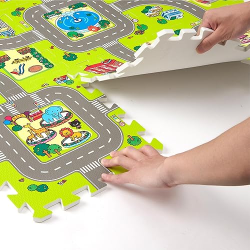 Miniatura 4 de Alfombrillas de juego para bebé, alfombra de juego de espuma, azulejos de espuma entrelazados, alfombra de rompecabezas de pista de carretera de