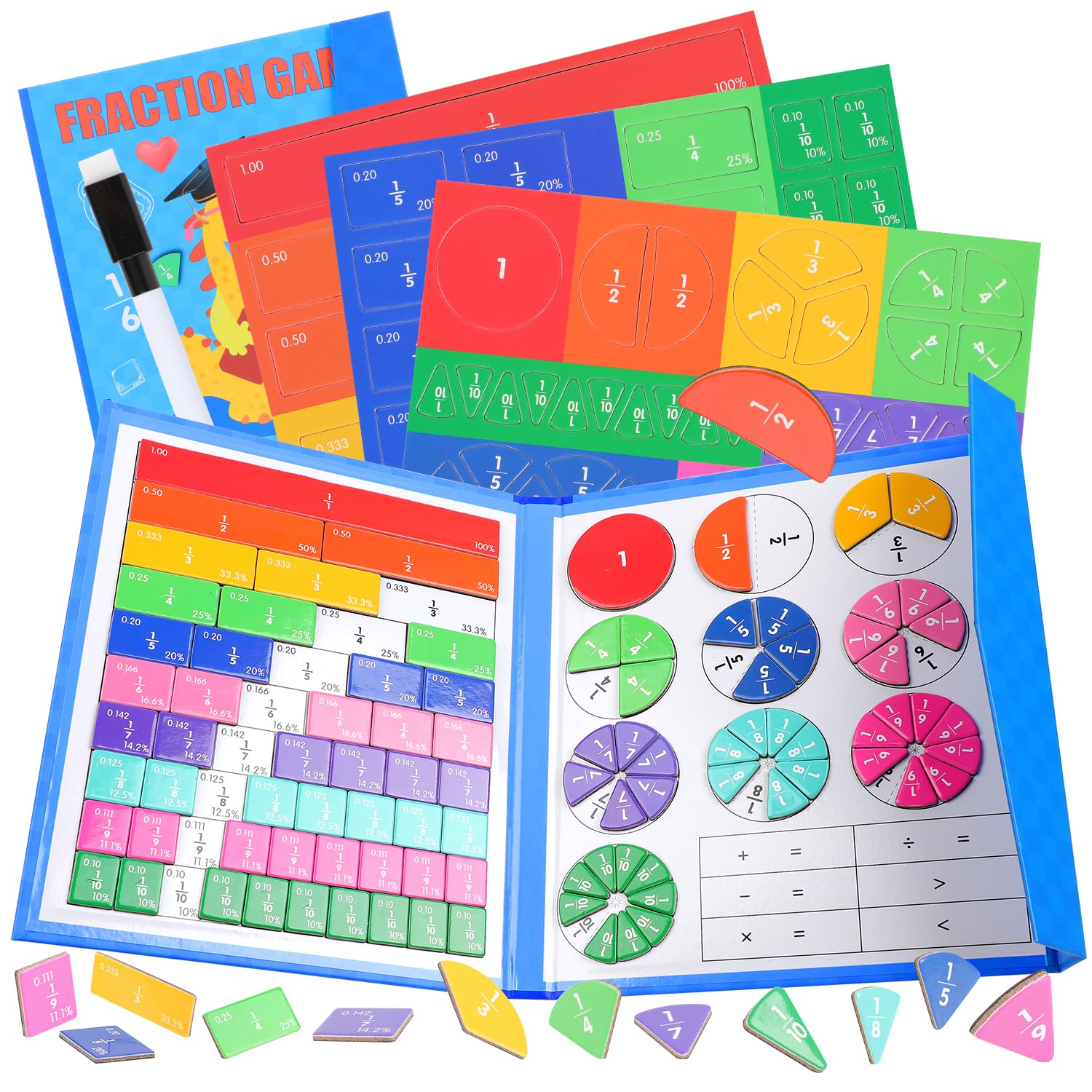 Magnetic Fraction Educational Puzzle,Elementary Learning Games,Fraction Teaching Aids Classroom Set, Home School Supplies