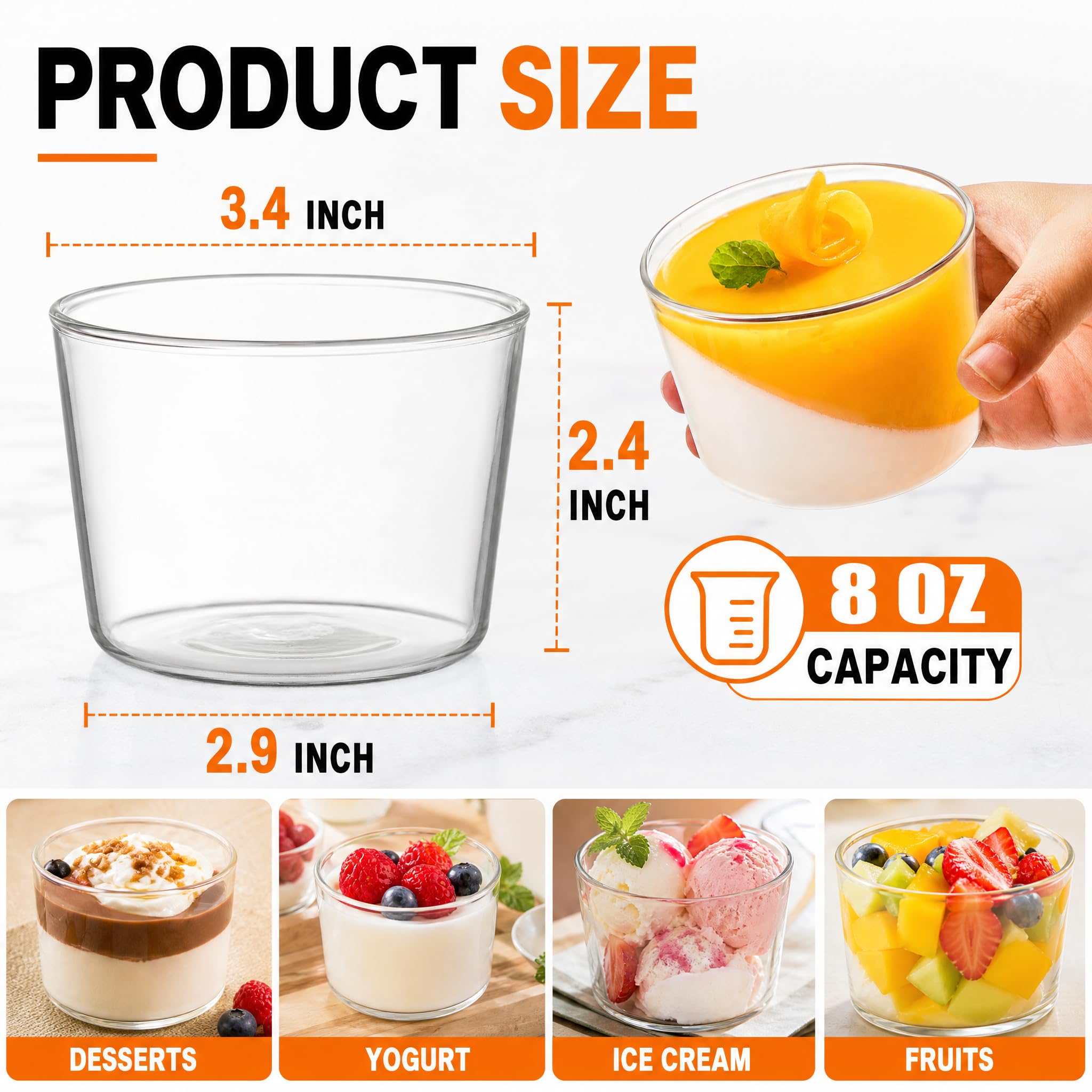 yarlung Paquete de 9 cuencos pequeños de vidrio para postre, taza de natillas de 8 onzas, taza de pudín transparente, vasos de degustación, cuencos de preparación para parfait, helado, fiesta de