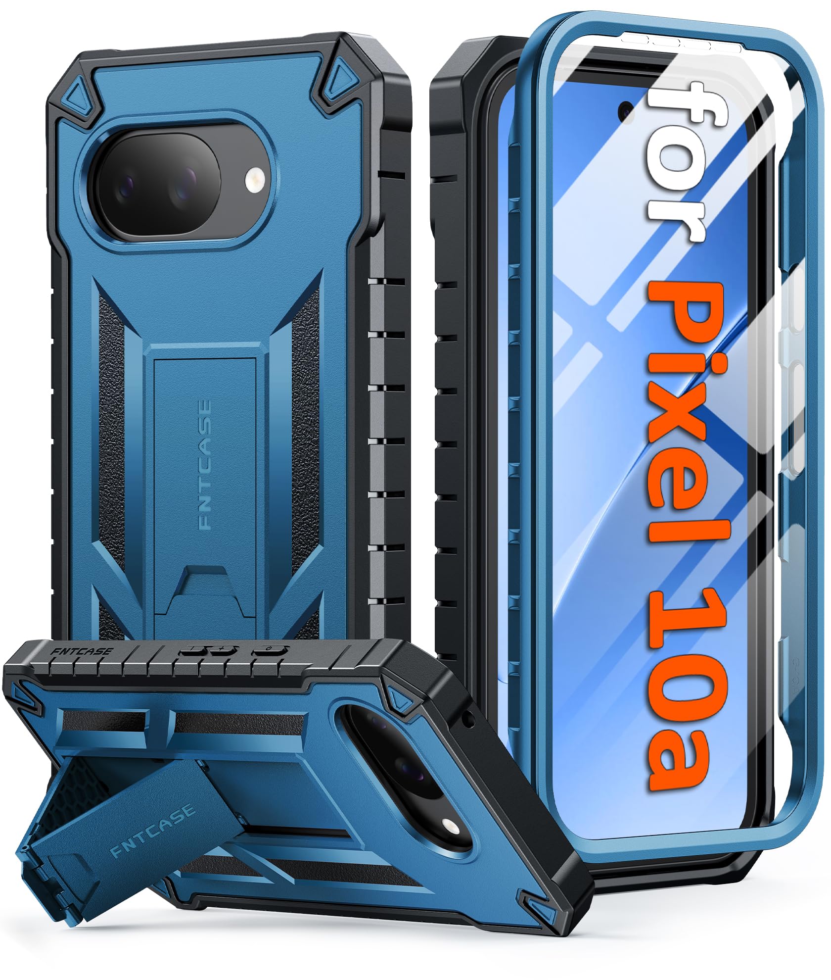FNTCASE for Google Pixel 10a Phone Case with Built-in Screen Protector Blue | Rugged Kick…