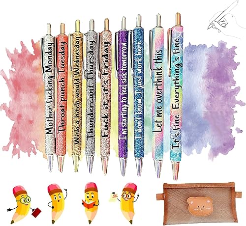 RJDJ Juego de bolígrafos con purpurina de colores para almas sarcásticas, juego de bolígrafos divertidos con purpurina, bolígrafos de palabras disponible en Yaxa Peru