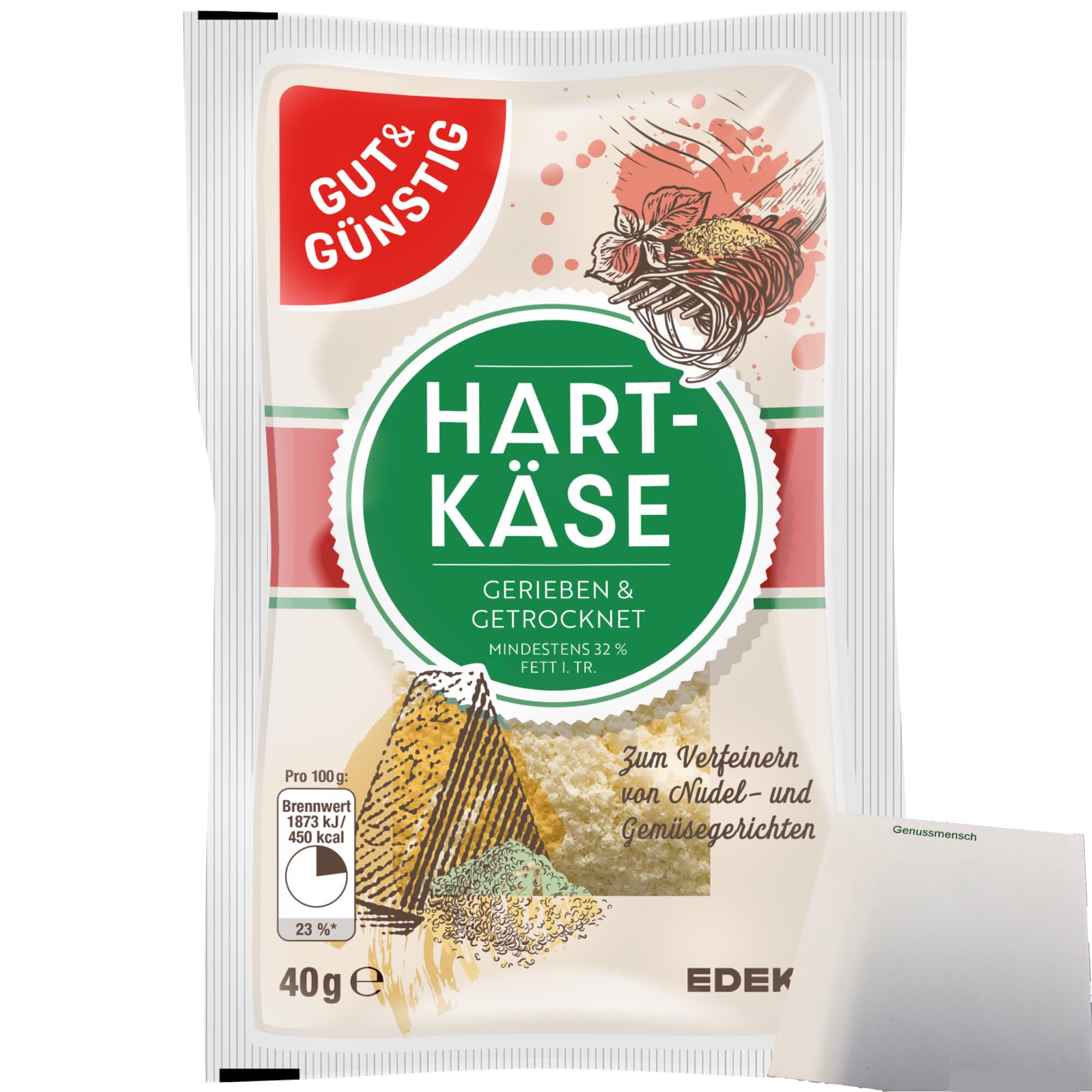 Gut&Günstig geriebener Hartkäse 32% Fett Grated Cheese (40g Packung) + usy Block