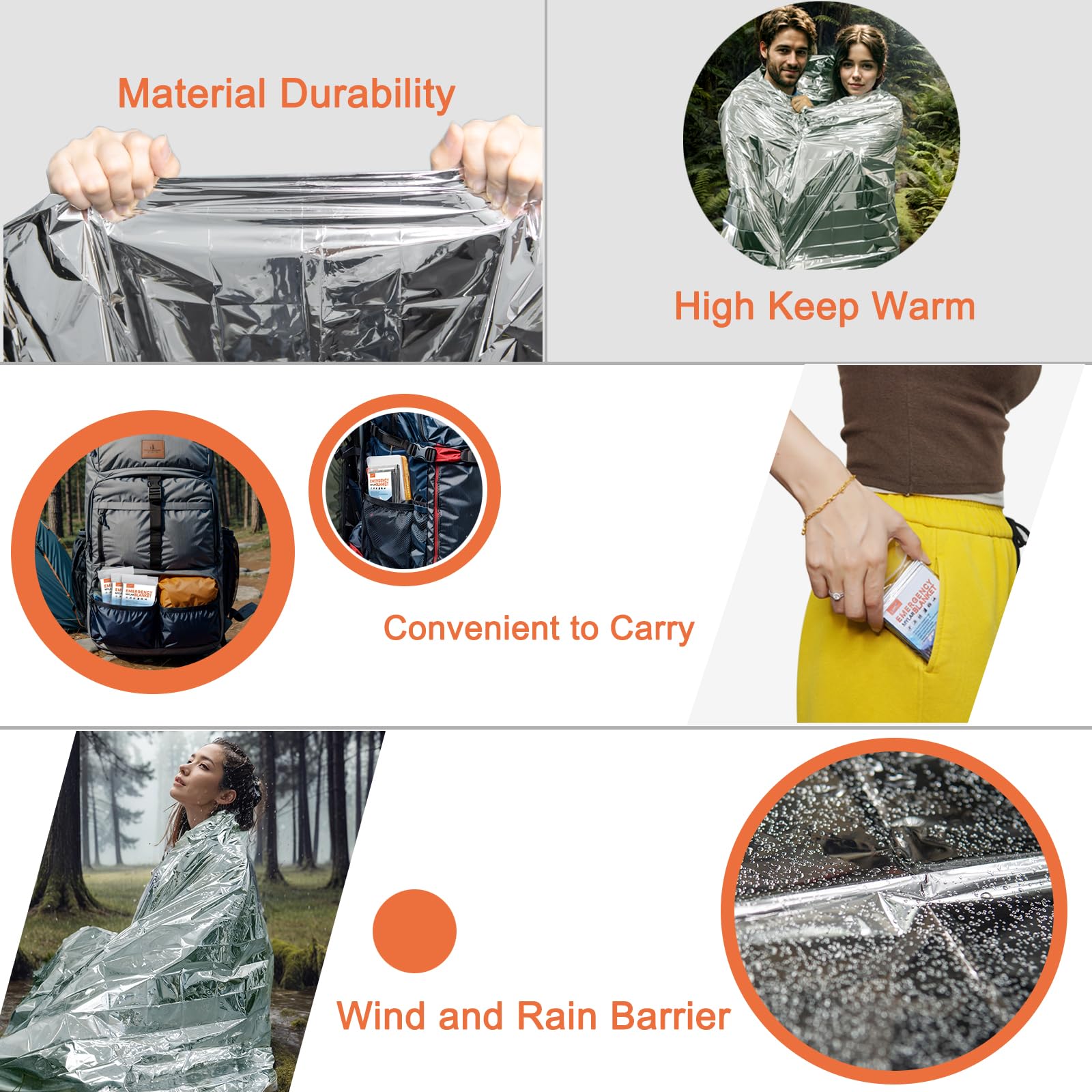 CPOMIENI 4-Pack Emergency Mylar Thermal Blankets 3