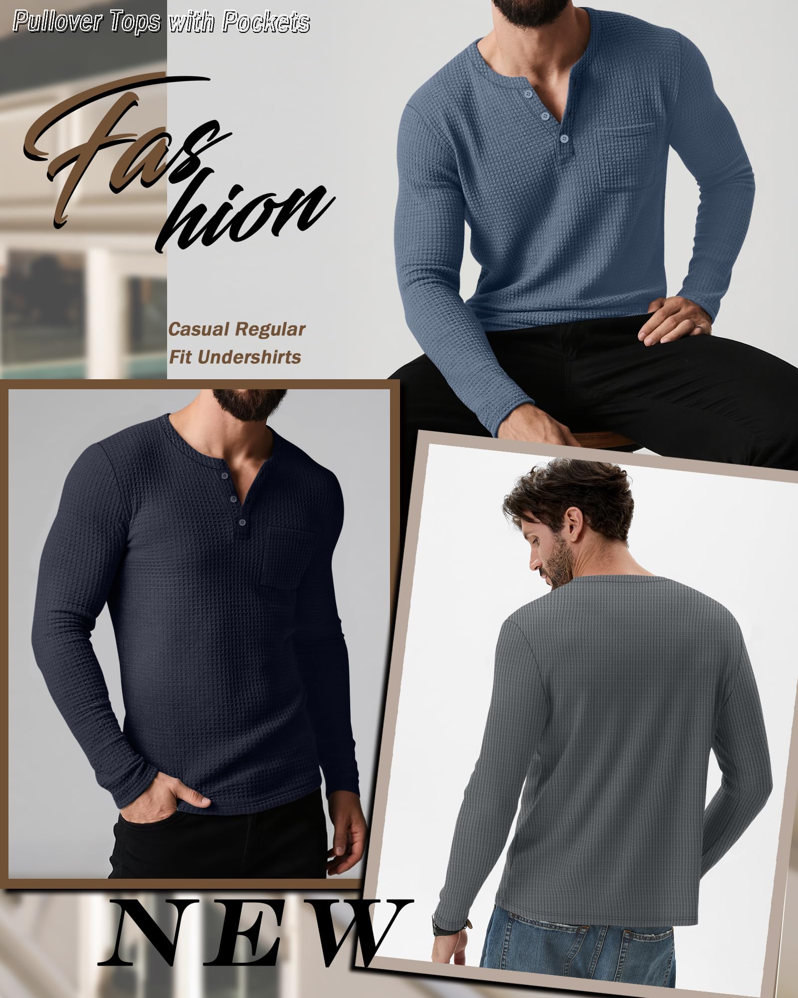 Pack de 3 Camisas Cuello Alto Acanaladas Hombre, Suéteres Livianos Manga Larga