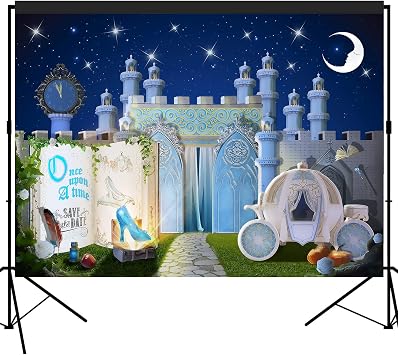 Fairytale Storybook Princess Castle Dreamy Night Party Backdrop Large Banner Decoration Dessert Table Photography Background Photobooth Prop 7x5 feet