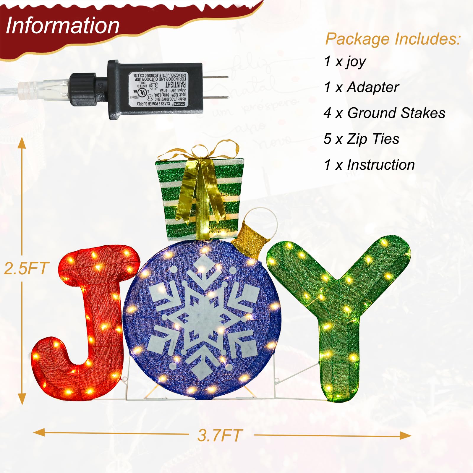 Decoración navideña iluminada para exteriores, alegría 3D con caja de regalo, adorno de pie iluminado con purpurina, decoración de Navidad para el hogar, césped, patio, jardín