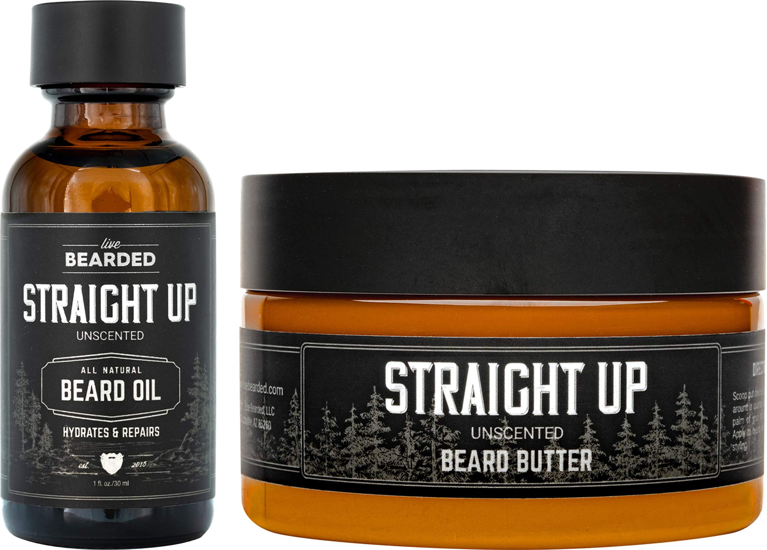 Live BeardedBeard Oil and Beard Butter Grooming Kit - Straight Up - All-Natural Ingredients with Shea Butter, Argan Oil, Jojoba Oil and More - Beard Growth Support - Made in The USA