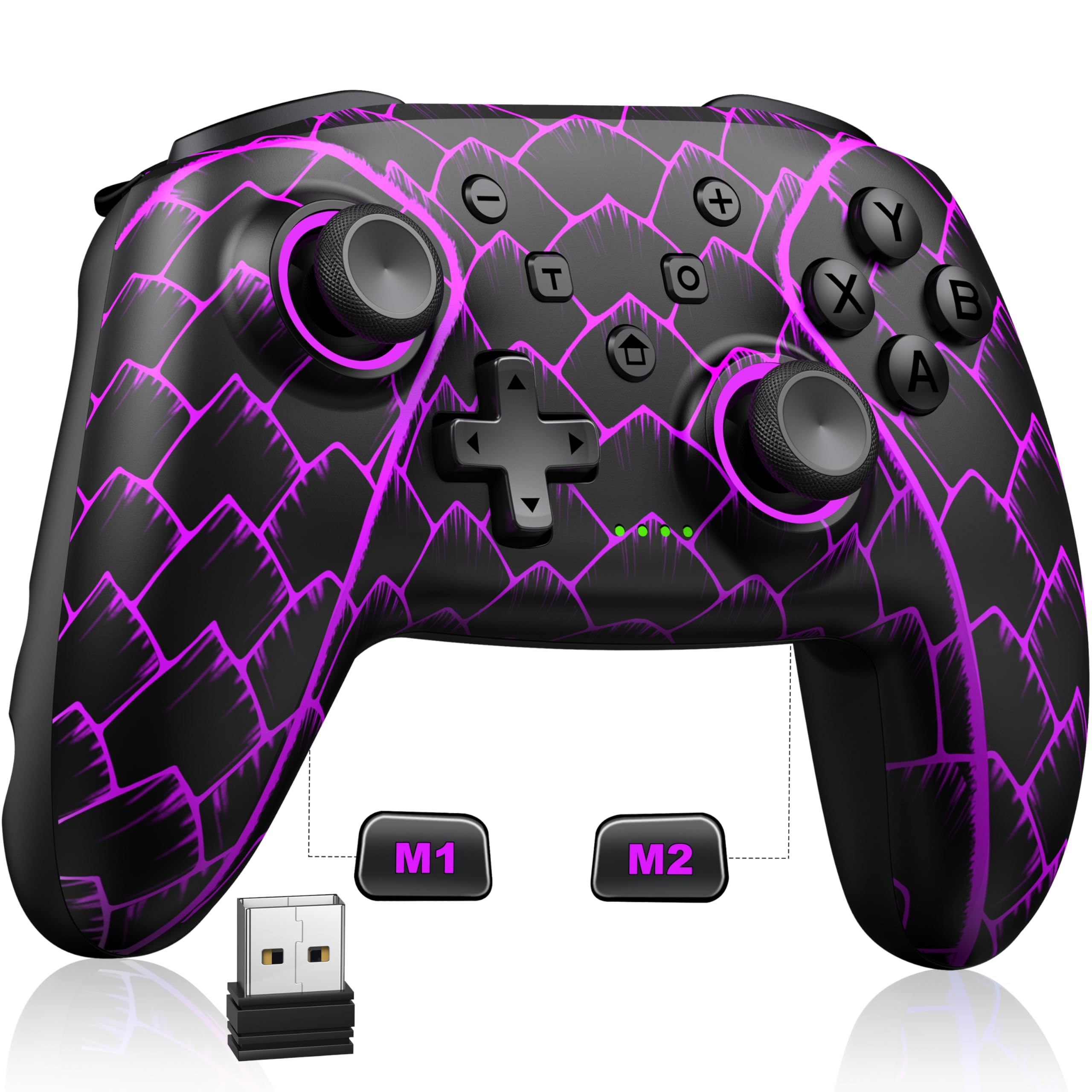 Wireless Switch Controller 1000mAh Compatible with Switch/Lite/OLED/PC/Windows/iOS/Android, RGB Lightning Switch Pro Controller with Programmable/Wake-up/Turbo Vibration, Ergonomic Non-Slip