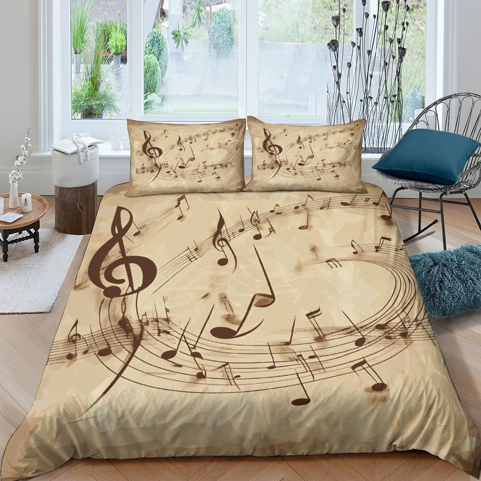 Ctjqhvkz Style-6 3D Printed Musical Notes Fitted Sheet Microfiber Beige Artistic Bed Sheet Bedroom Decor Mattress Cover Single（135X200cm）