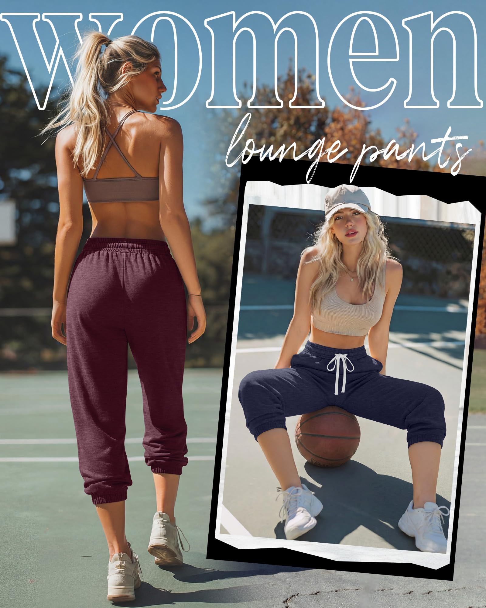 Ficerd 3-teiliges Damen-Capri-Jogginghosen-Set Sommer-Freizeithose Sporthose Cropped-Low-Fit High-Waist sportlich mit Taschen