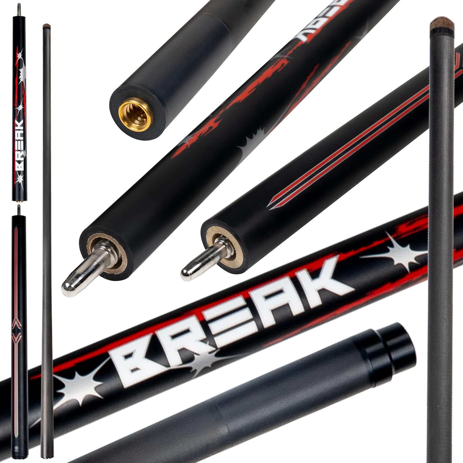 Collapsar Carbon Fiber Jump Break Cue,3-Pieces 12.9mm Tip Power Break Pool Cue,20oz Punch Jump Billiard Cue Stick