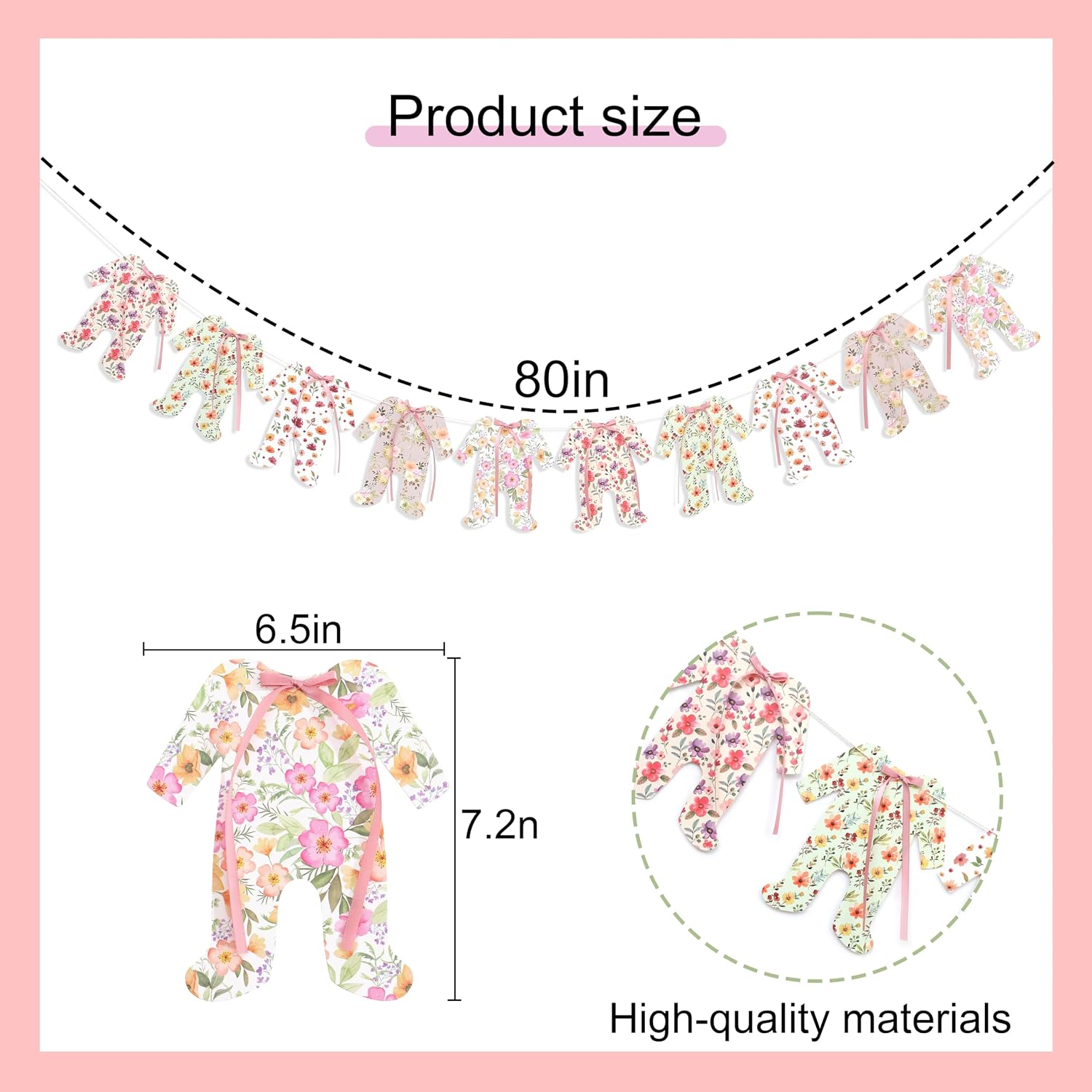 Floral Infant bodysuit Baby Shower Banner - baby onesie garland with pink bows, baby shower decorations
