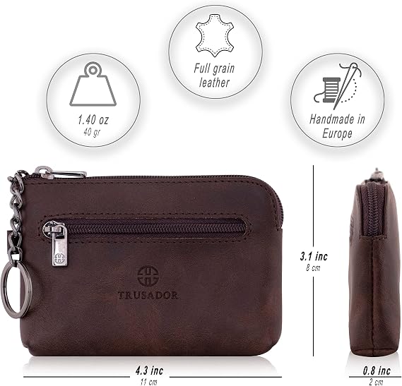 Trusador Milano Women Men Leather Coin Card Keychain Wallet Pouch Bag Zipper Replacement Bag