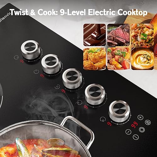 Miniatura 4 de Placa eléctrica de 30 pulgadas, 5 quemadores Karienvir, estufa eléctrica integrada de 8600 W, estufa de 30 pulgadas con quemador de doble anillo,