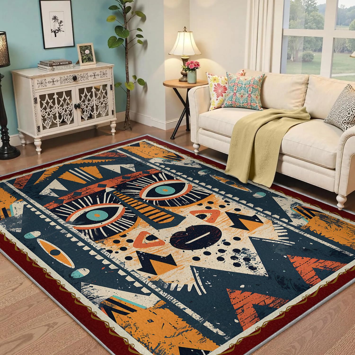 Tapis bohème lavable 160x200 et facile à nettoyer à poil bas