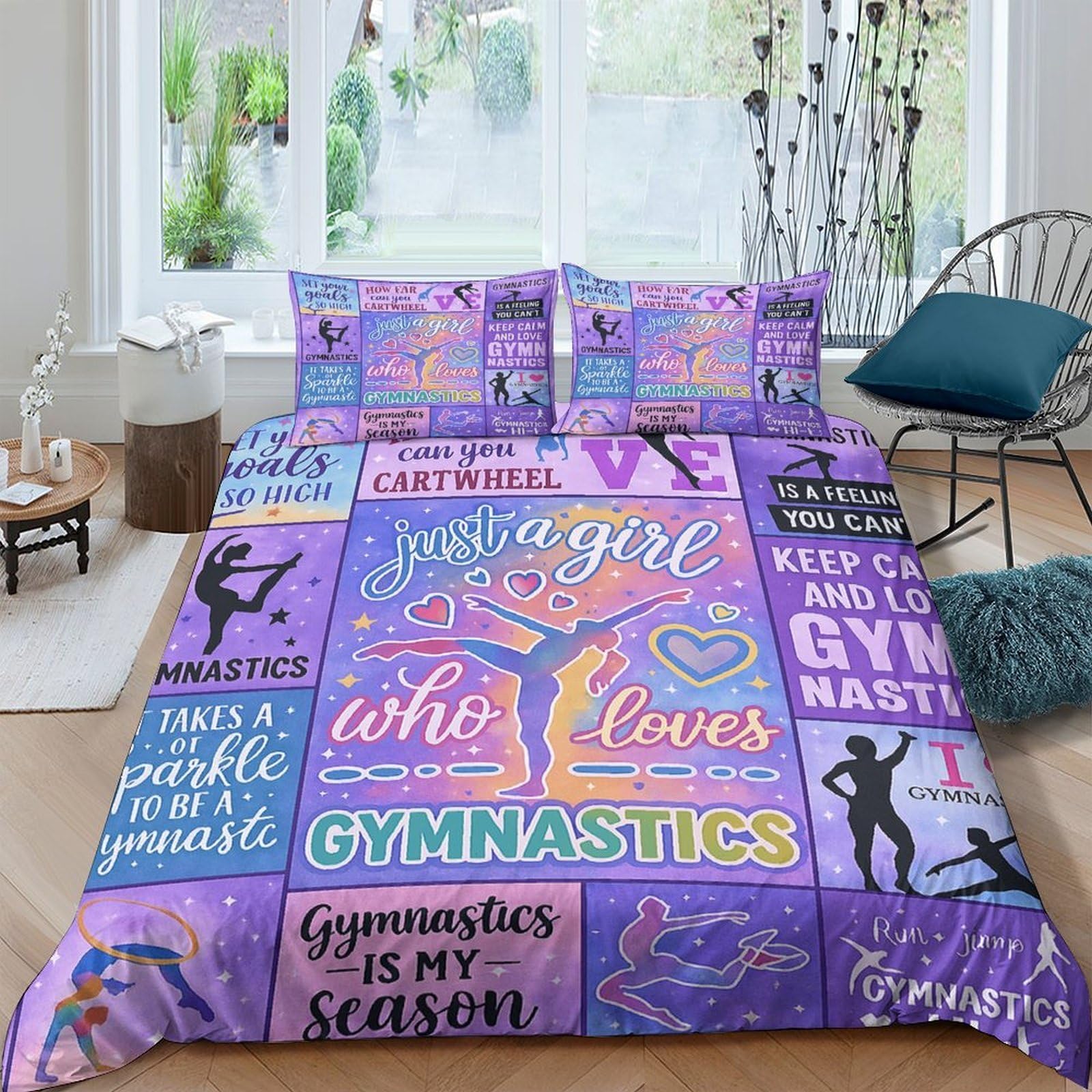 Ctjqhvkz Style-3 3D Printed Gymnastics Motivational Fitted Sheet Microfiber Purple Inspirational Bed Cover For Bedroom Dorm Decor Single（135X200cm）