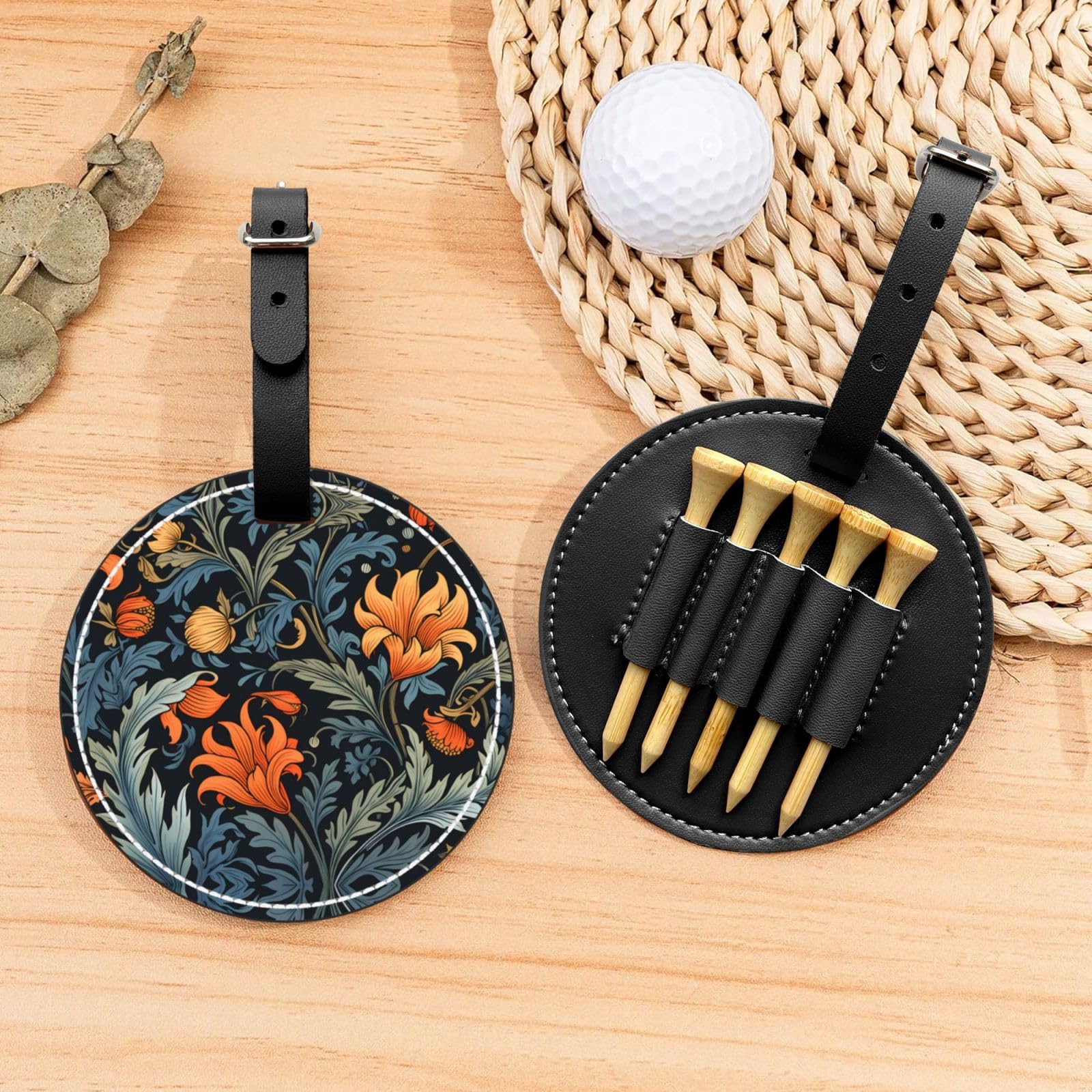 floral Black Printed golf tee storage bag - portable design, easy to organize tee