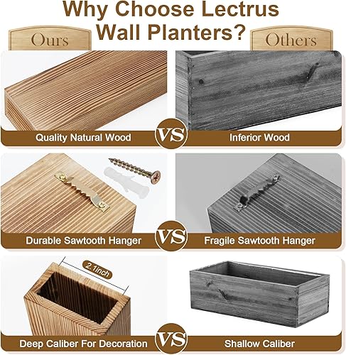 Miniatura 3 de Paquete de 4 macetas de pared de madera para plantas de interior, macetas colgantes de madera para baño, dormitorio, sala de estar, decoración de