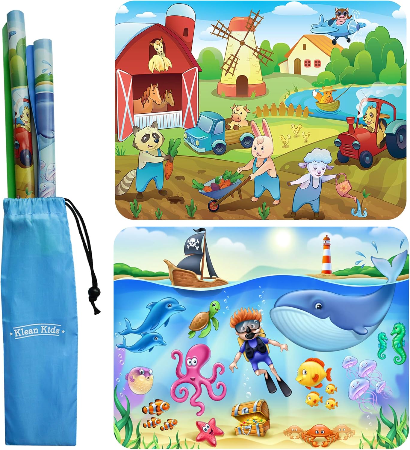 Klean Kids Silicone Placemats for Toddlers Non Slip 2Pack