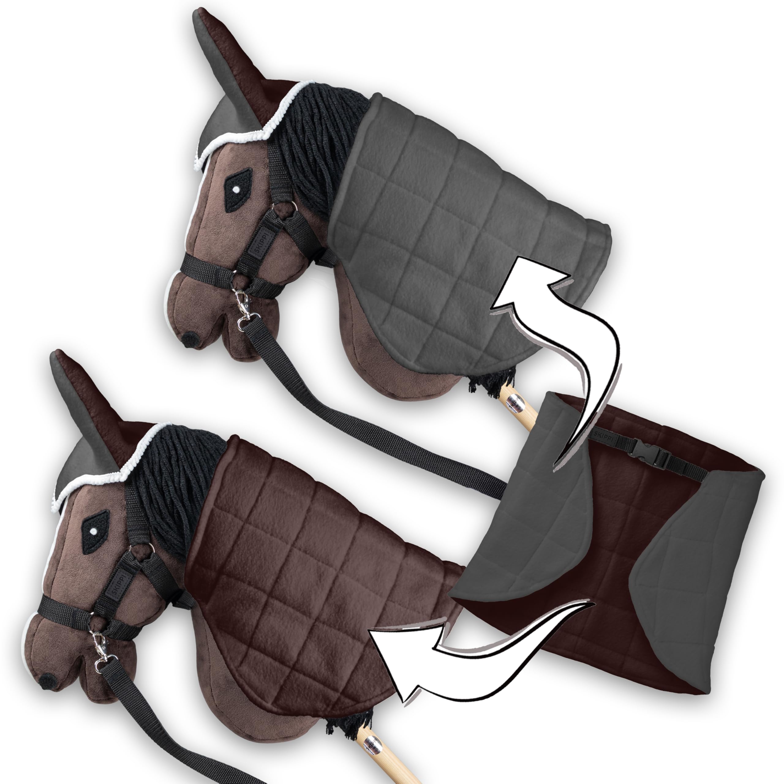 SKIPPI Hobby Horse Blanket and Ear Bonnet - Grey and Brown, Hobby Horse Accessories, A4 - A3 - Image 3