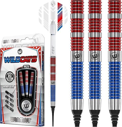 WINMAU Wildcats 90% Tungsten Darts Set with Flights and Stems (Shafts) - Prism Technology - Match Weighed