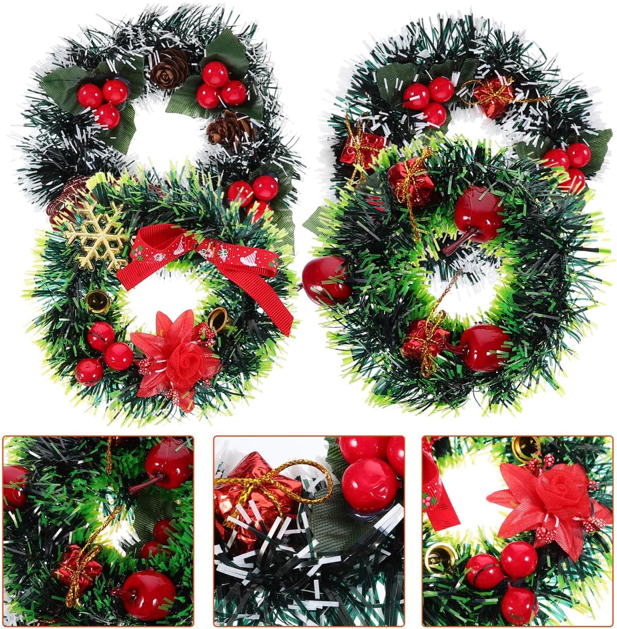 DECHOUS 4Pcs Mini Christmas Wreaths Artificial Dollhouse Decoration 5.5 Inch Miniature Christmas Wreath Xmas Tree Hanging Ornament for Crafts Xmas Holiday Party - Image 9