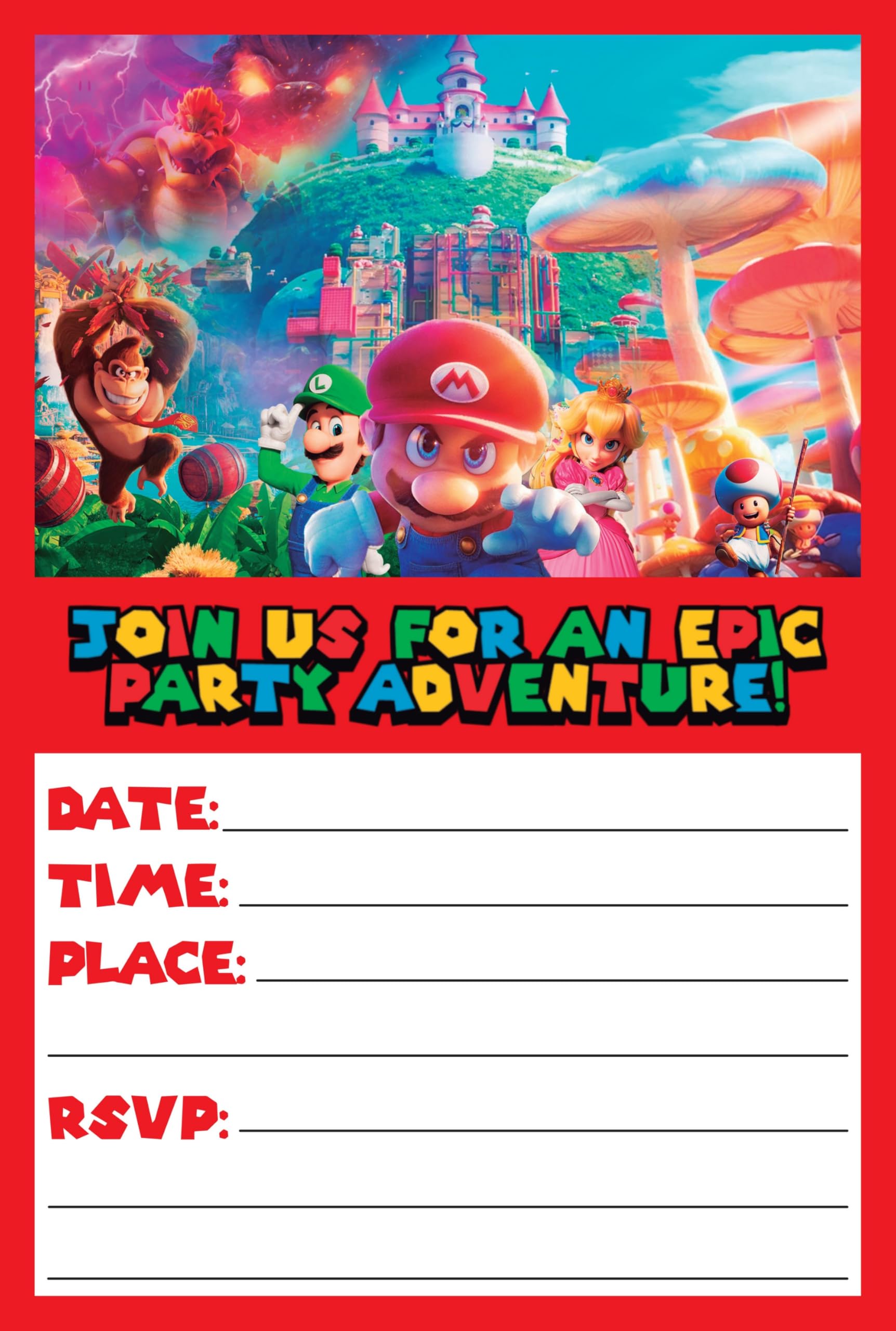 20x Classic Video Game Birthday Invitations and Envelopes – Fill-in Happy Birthday Party Invitations for Kids, 6X4 Inches, Postcard Style