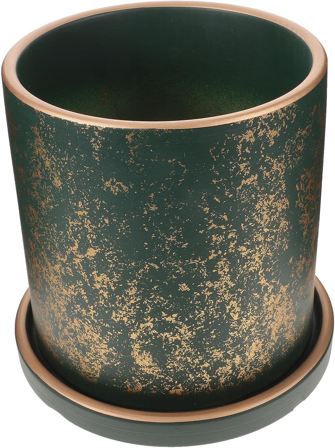 TOYANDONA Ceramic Flower Pot with Tray 17cm Green Planter Pot for Garden Plants with Drainage Hole Suitable for Succulents and Bonsai Indoor Outdoor Use