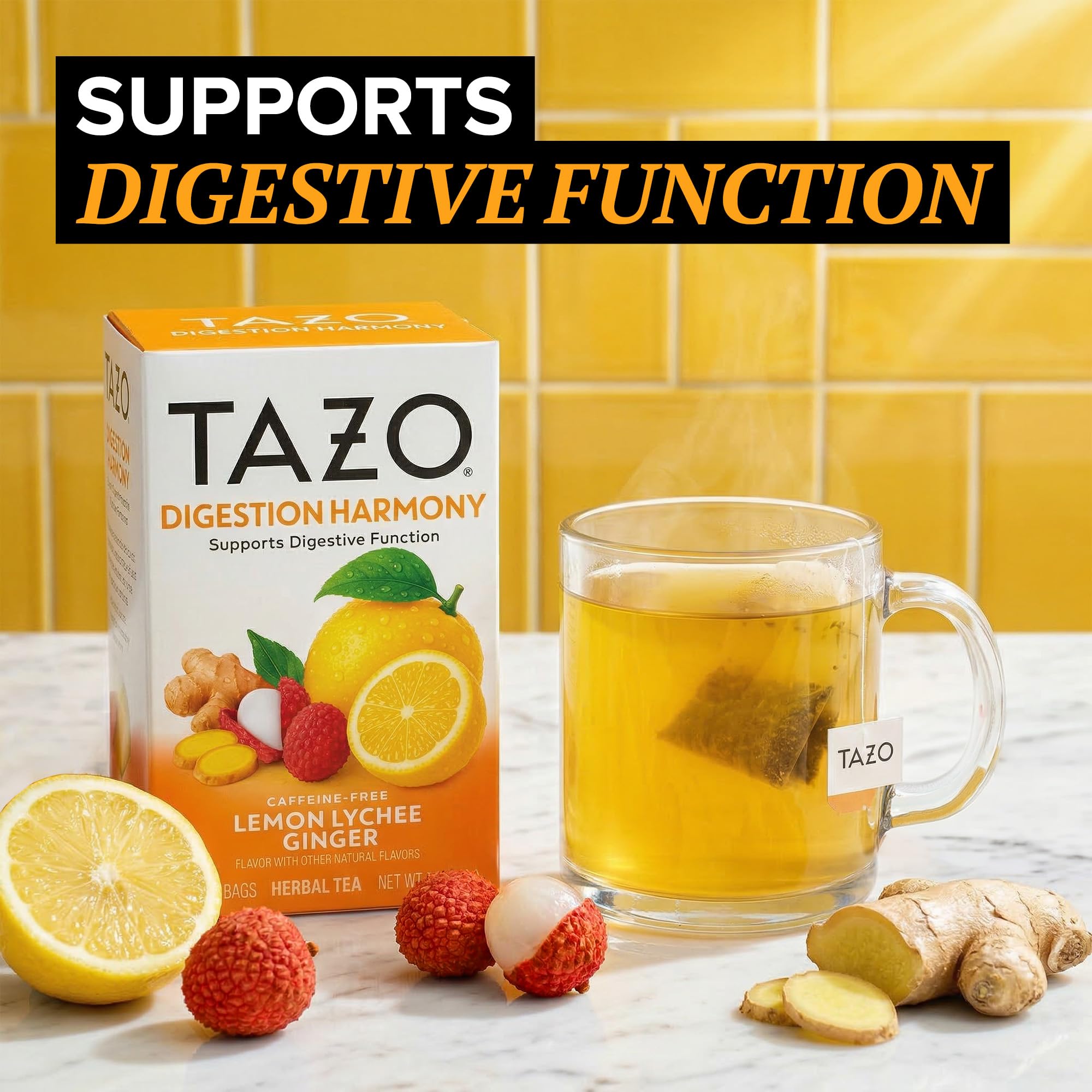 Amazon.com : Tazo Digestion Harmony Herbal Tea Bags, Lemon Ginger