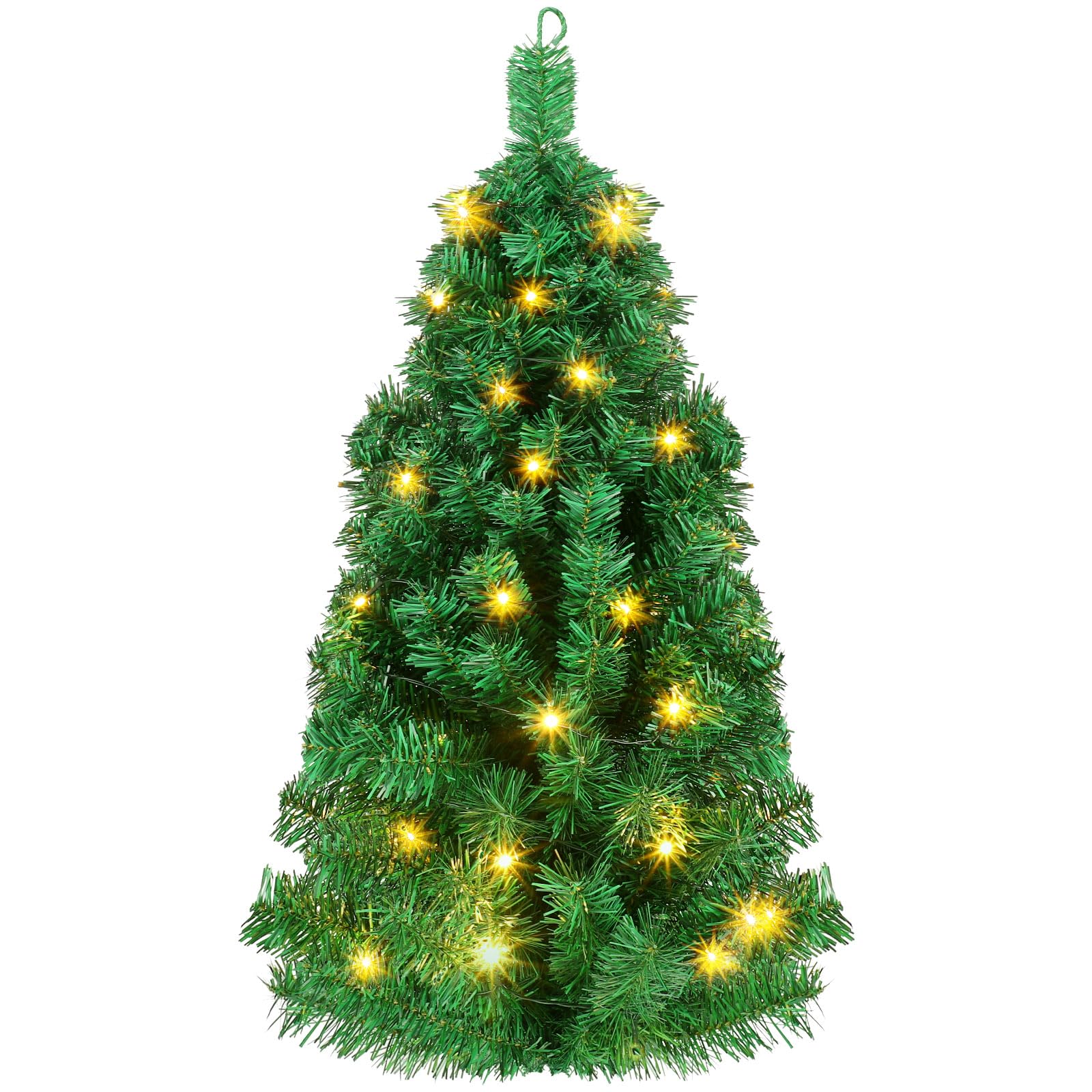 Poen 35 Inches Wall Mounted Christmas Tree Artificial Christmas Wall Tree with 50 LED Lights and Battery Case Lighted Xmas Trees Wall Decor for Christmas Home Office Apartment Party Decorations