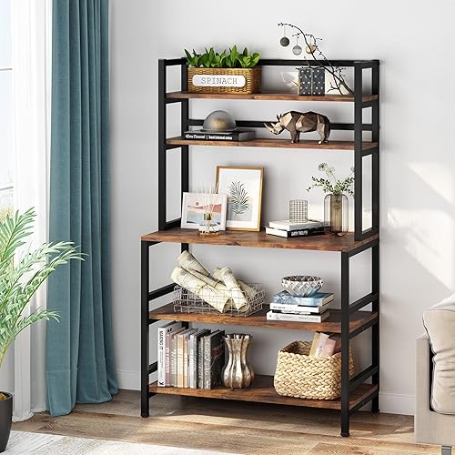 Miniatura 4 de LITTLE TREE Estante para hornear de cocina de 5 niveles con gabinete para microondas, soporte para horno de cocina, estante de almacenamiento, color