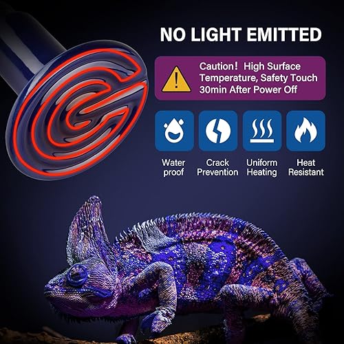 Miniatura 3 de Simple Deluxe Paquete de 2 bombillas de calor de cerámica para reptiles de 150 W, sin luz, termómetro digital LCD para acuario, para anfibios de