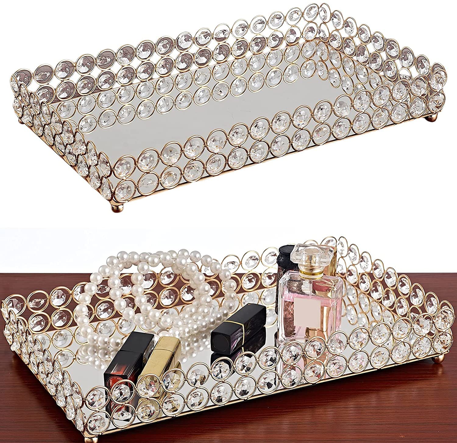 Bandejas Bandeja de baño, bandejas decorativas para tocador de maquillaje, cristal espejado, joyería cosmética, baratija, soporte de almacenamiento, organizador, bandeja de almacenamiento Multifunción