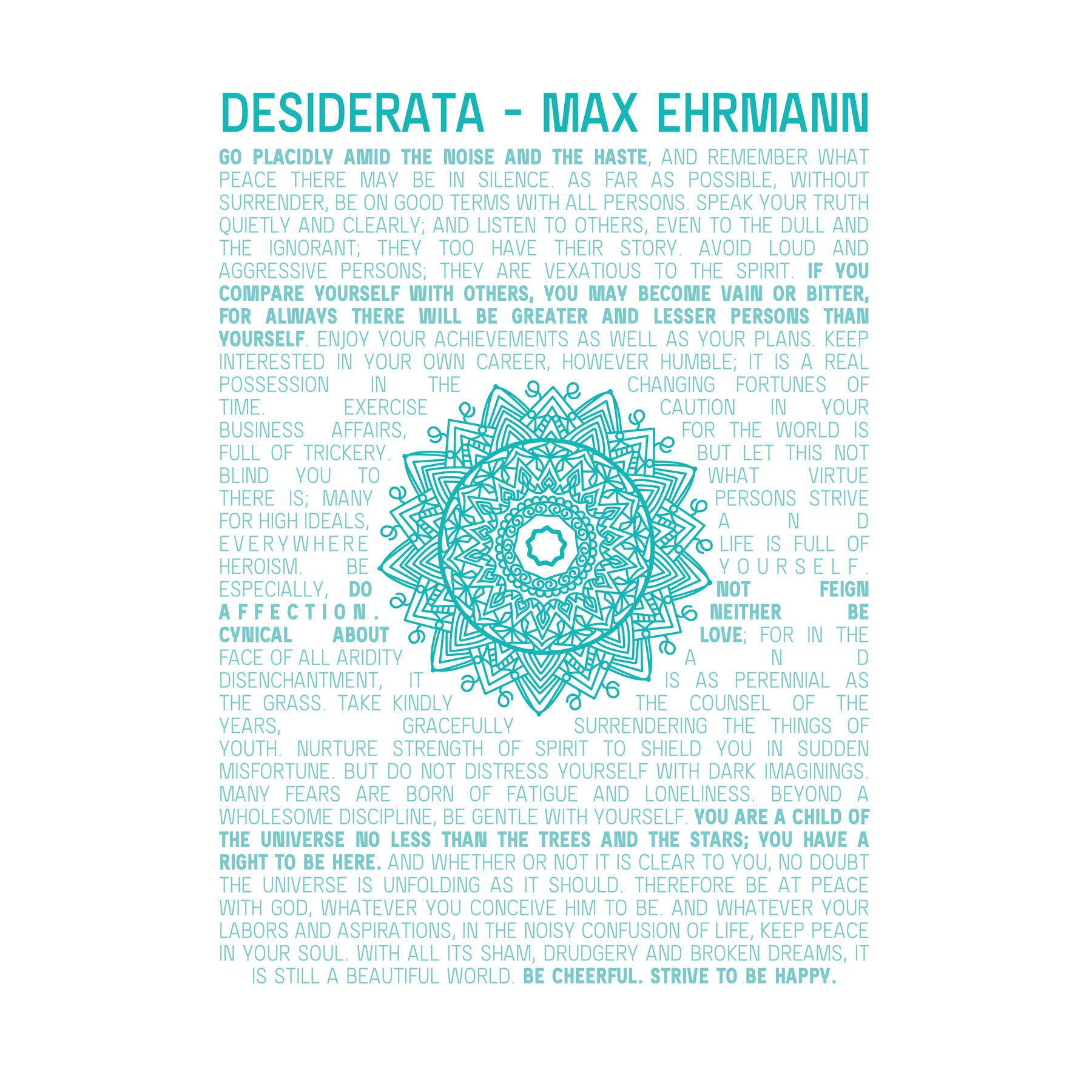 Fine Art Prints Desiderata Mandala Ehrmann Typography Large Poster Wall Decor 18x24 inch