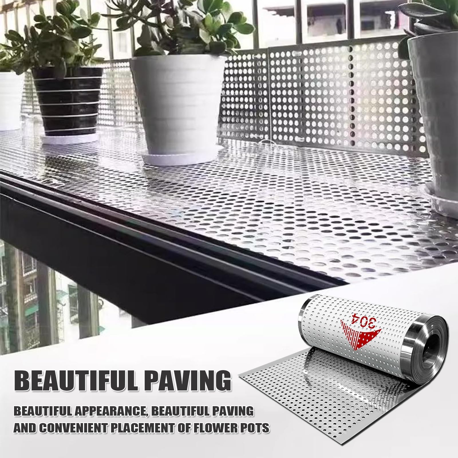 Tôle perforée en acier inoxydable 304, tôle perforée à trous décalés, maille décorative SS 304 for intérieur/extérieur, grille, filtration et projets de bricolage(W25*L1000cm/W9.84*L393.7in)