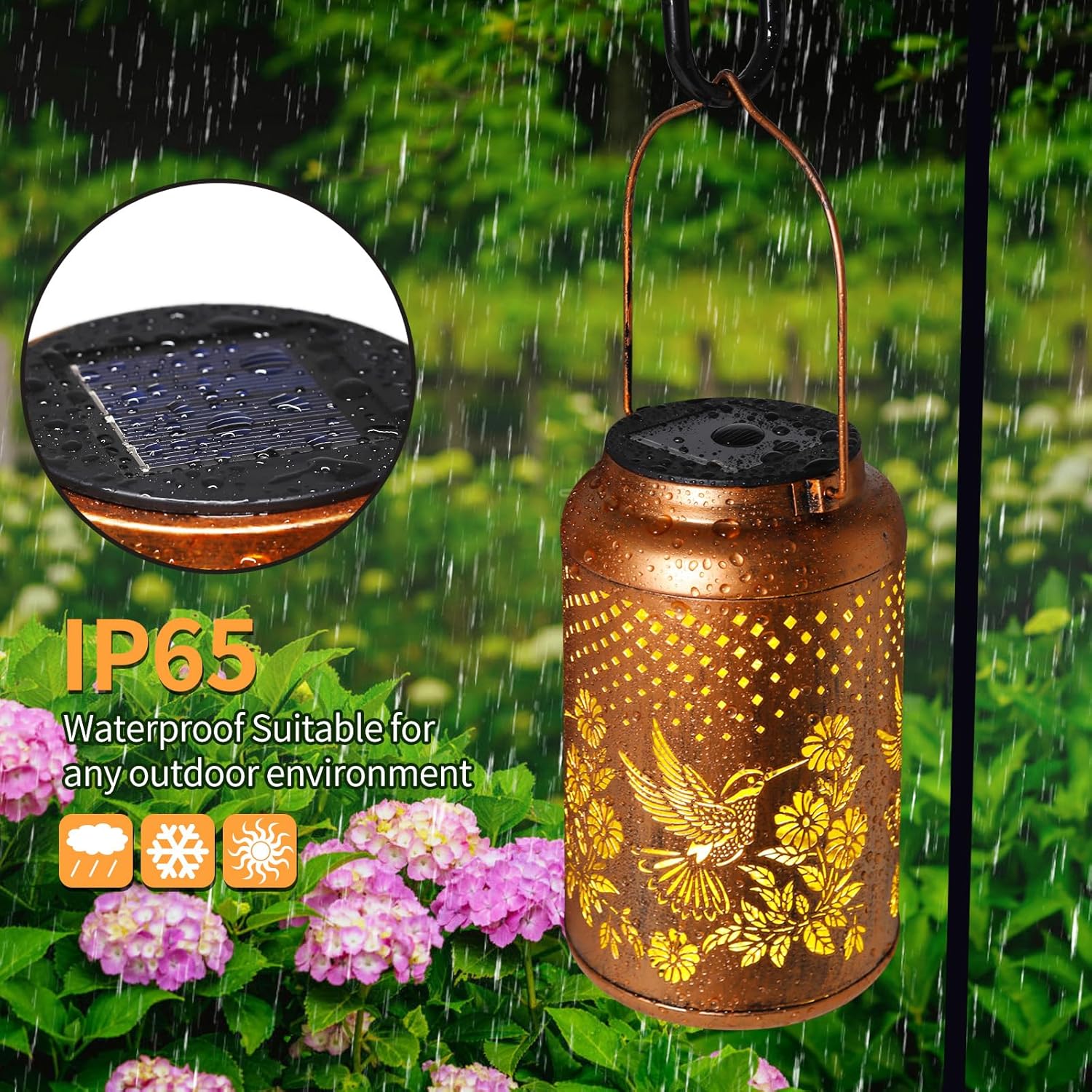 Hummingbird Solar Lantern Outdoor Waterproof Gifts for Women Mom Grandma Garden Decor Hanging Lights Metal Solar Decorative Outside for Patio Yard Pathway Landscape - Image 3