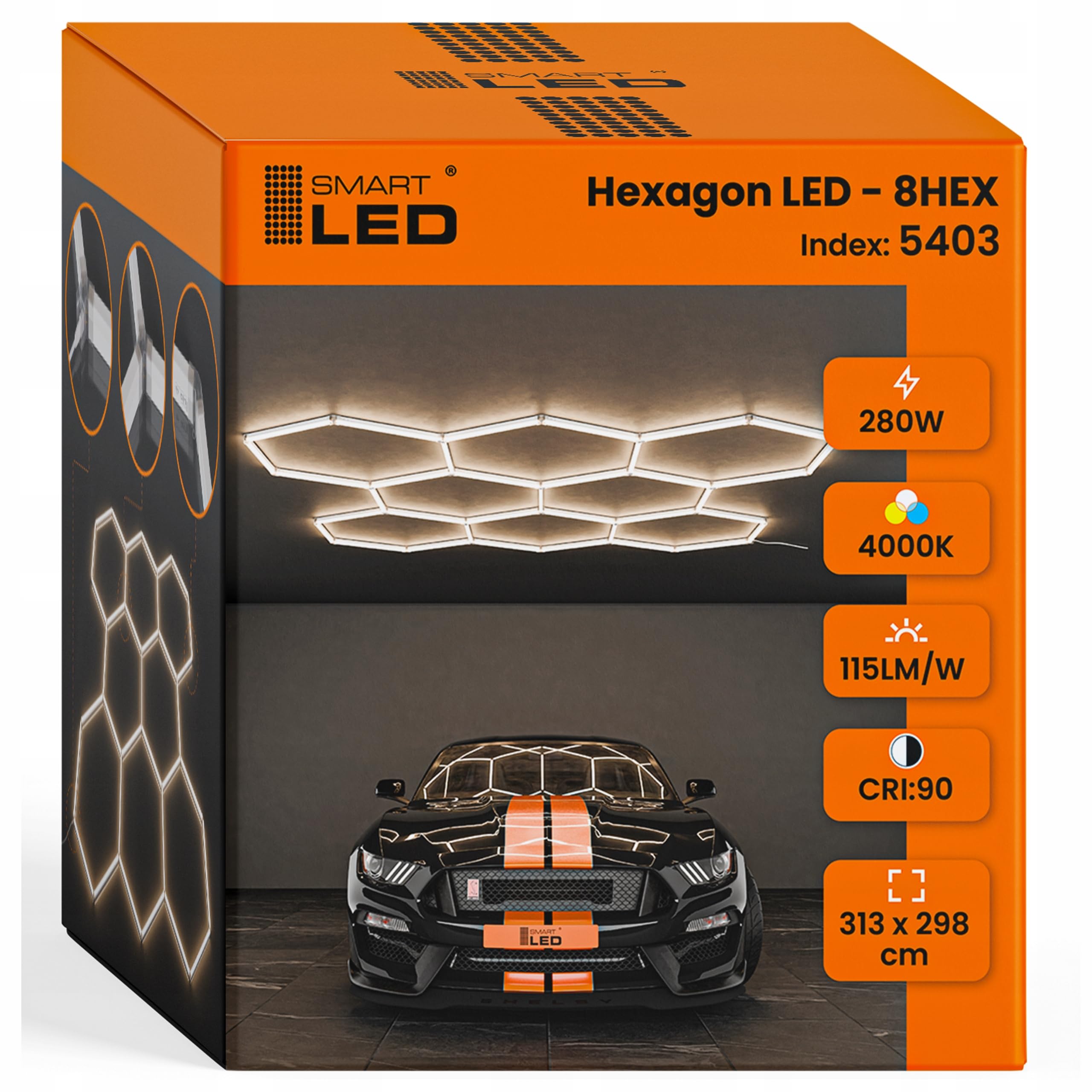 Hexagon LED Deckenlampe 313x298 cm – 24er Set Werkstattbeleuchtung 280W 32.200 Lumen – 4000K Tageslichtweiß – IP54 flimmerfrei – LED Garagenbeleuchtung für Auto, Studio, Tattoo, Detailing