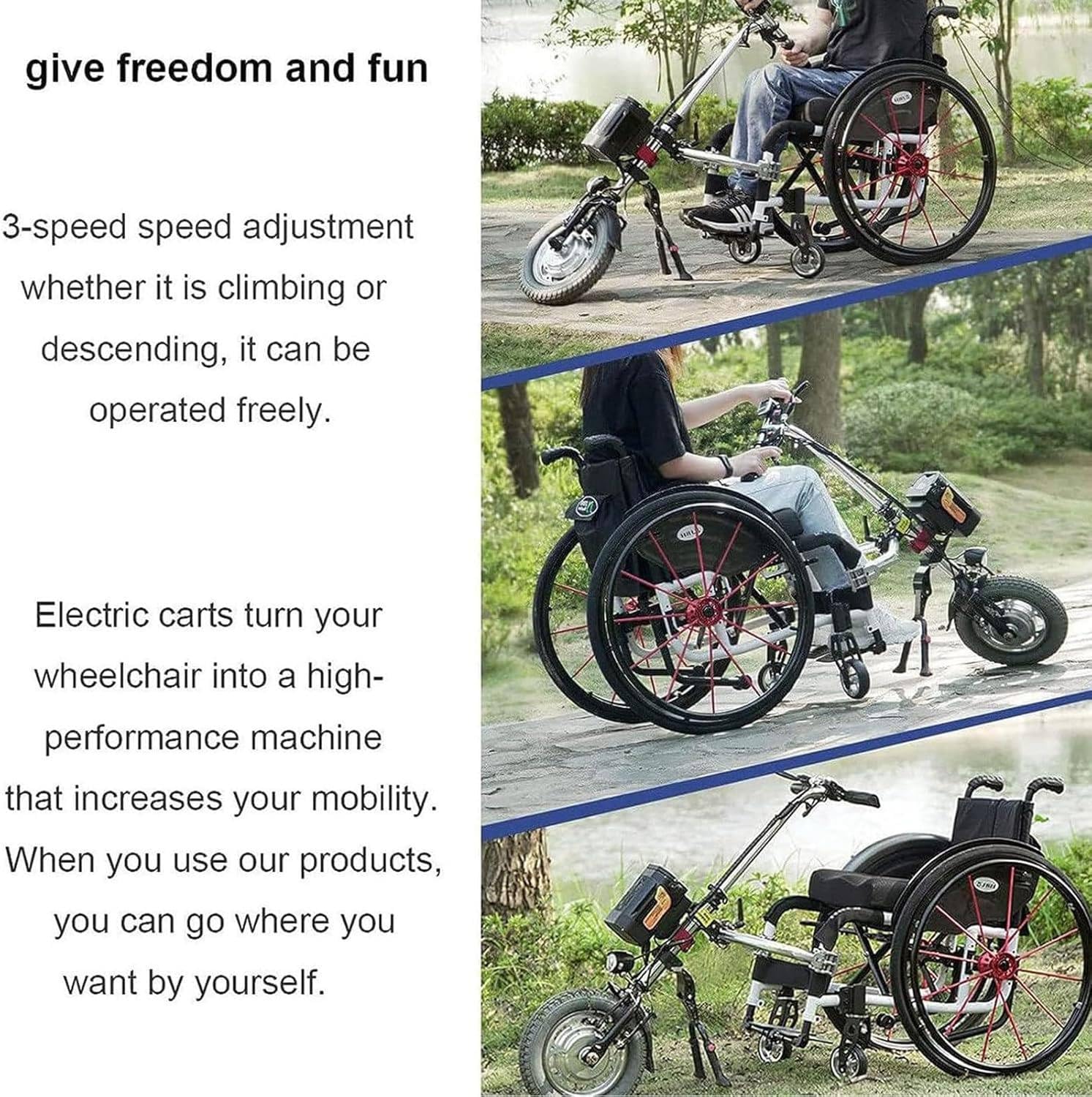 Accesorio para silla de ruedas eléctrica de 500 W, ajuste de 3 velocidades, autonomía de 70 km, kit de conversión a silla de ruedas con batería de 48 V y 17 Ah y amortiguador,A